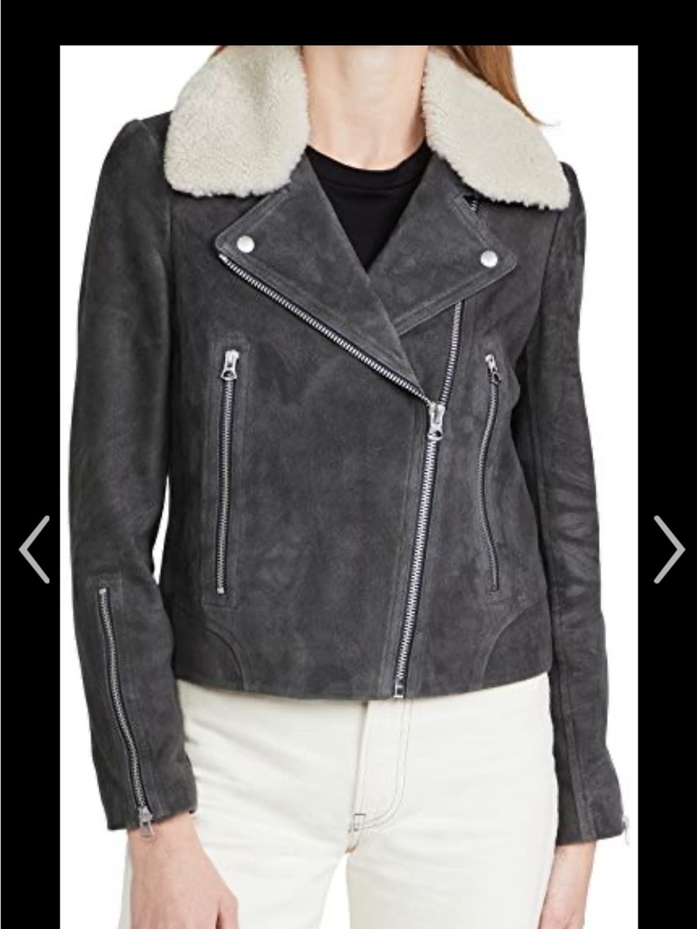 Rag and Bone Mack Dark Gray Suede Moto Jacket with Cream Shearling Collar Size S